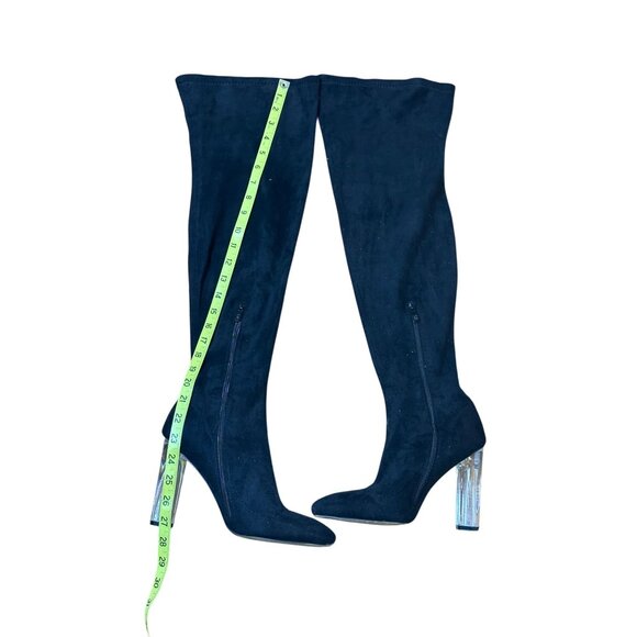 Black Over-The-Knee Boots With Clear Block Heels Public Desire Faux Suede Sz 9 - Picture 6 of 6